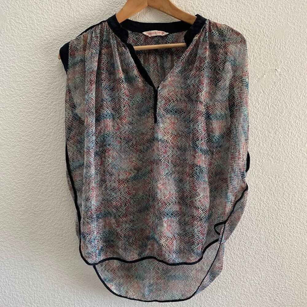 Rebecca Taylor Semi Sheer Sleeveless Tunic Top Medium / Large Silk Multi-Color
